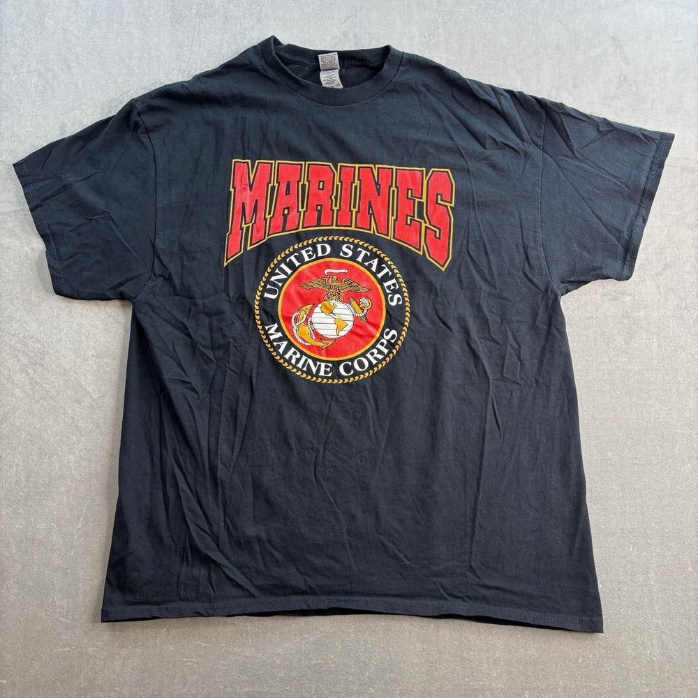 US Marines T Shirt Black Military Marine Corps Graphic Tee Heavy Cotton Men's XL